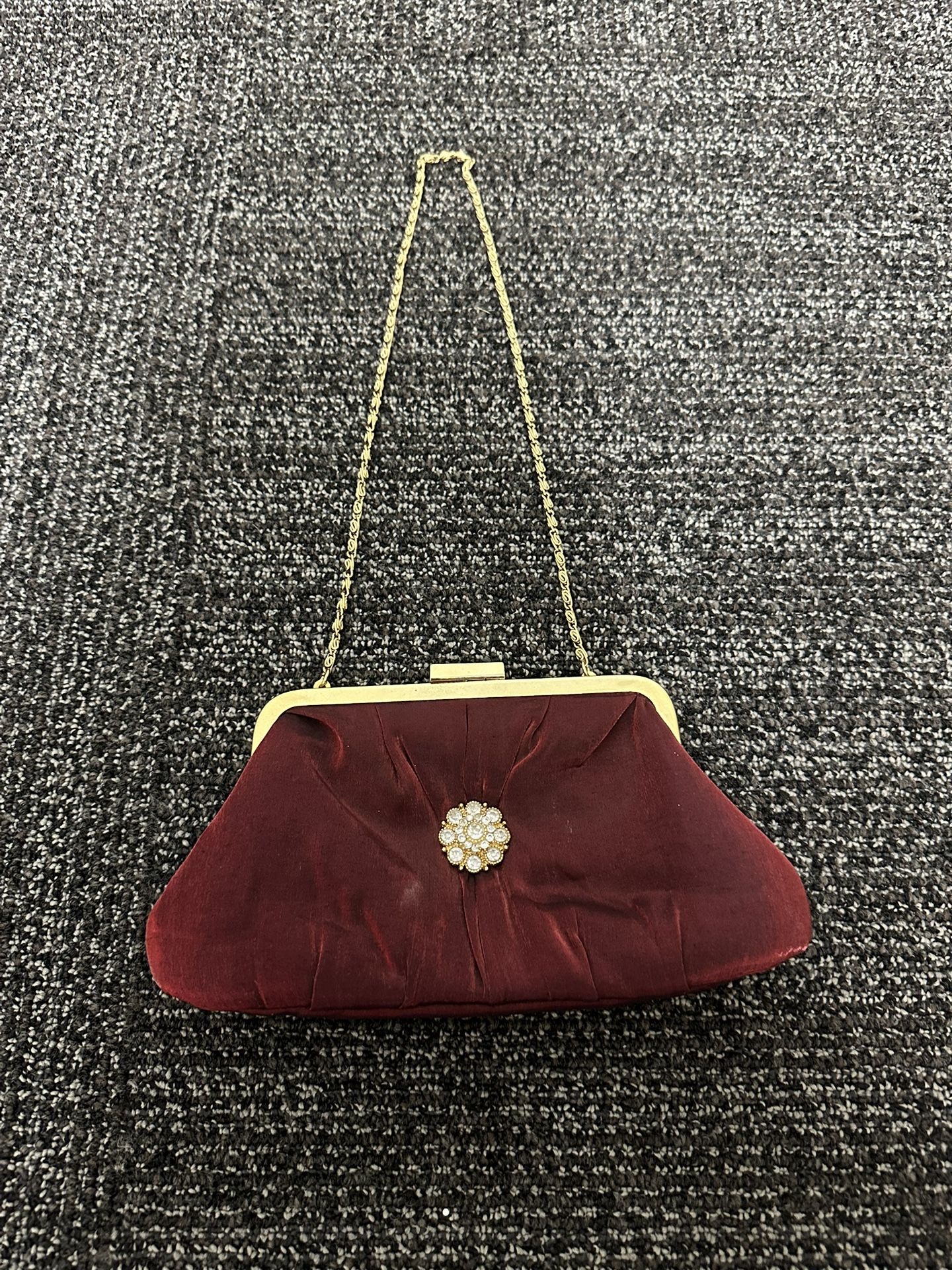 Vintage Revlon Red Taffeta Evening Purse Oxblood Shimmer Gold Tone Chain Strap