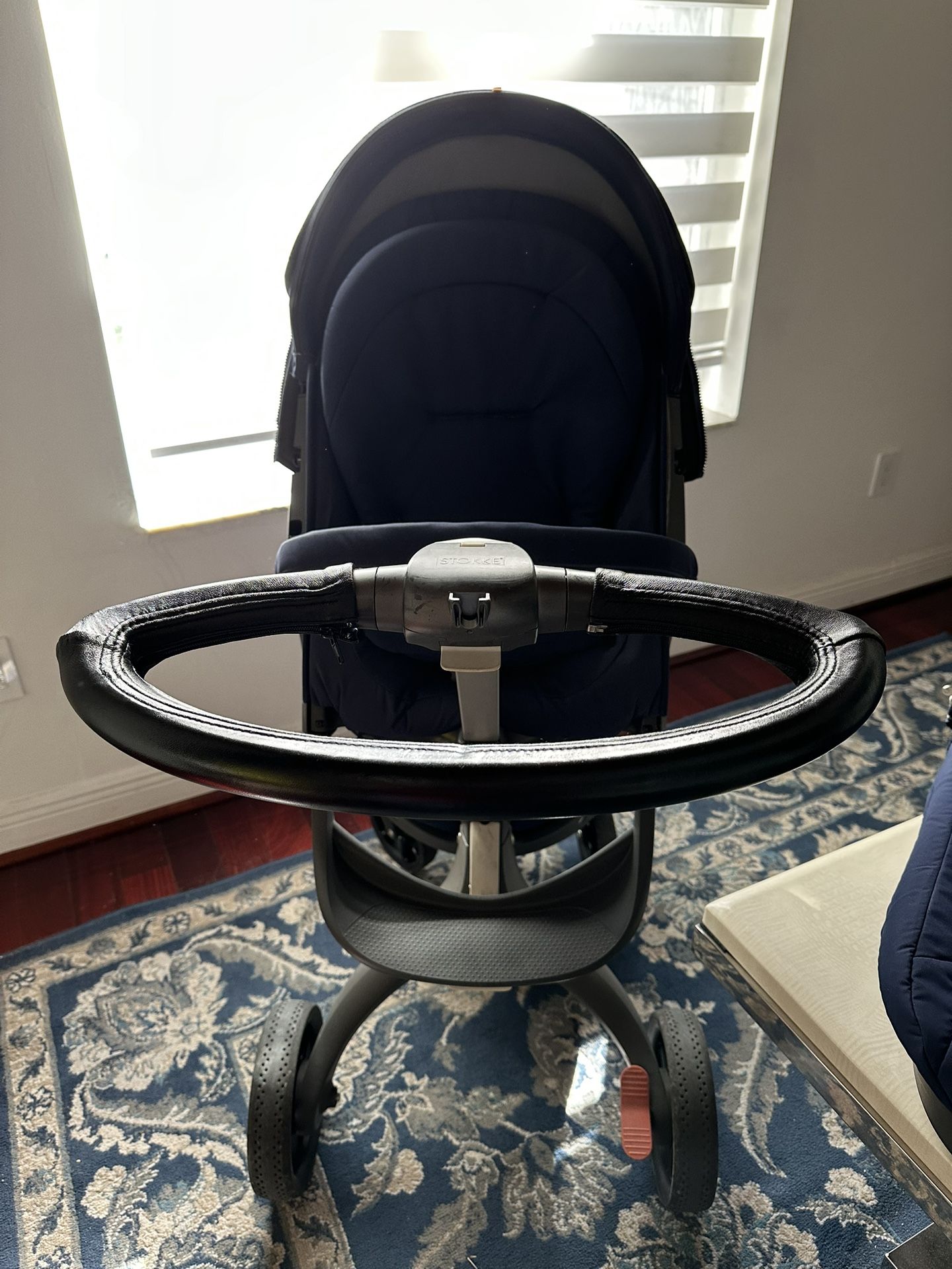 Stokke Xplory Blue Stroller, Bassinet and Nuna pippa Car Seat
