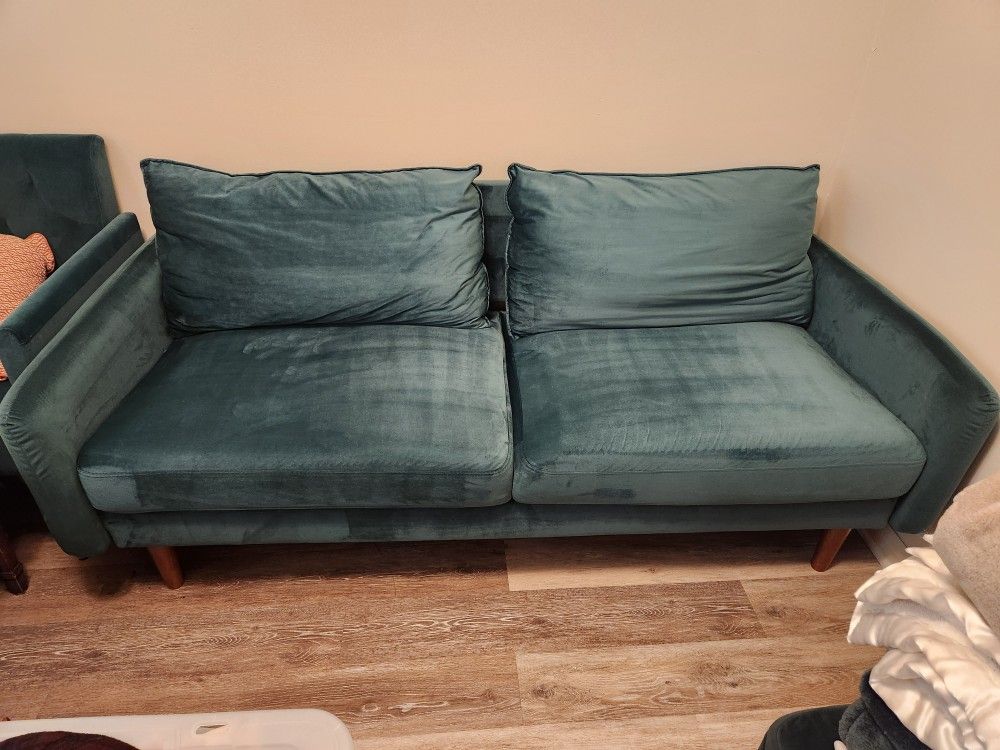 green velvet loveseat / couch