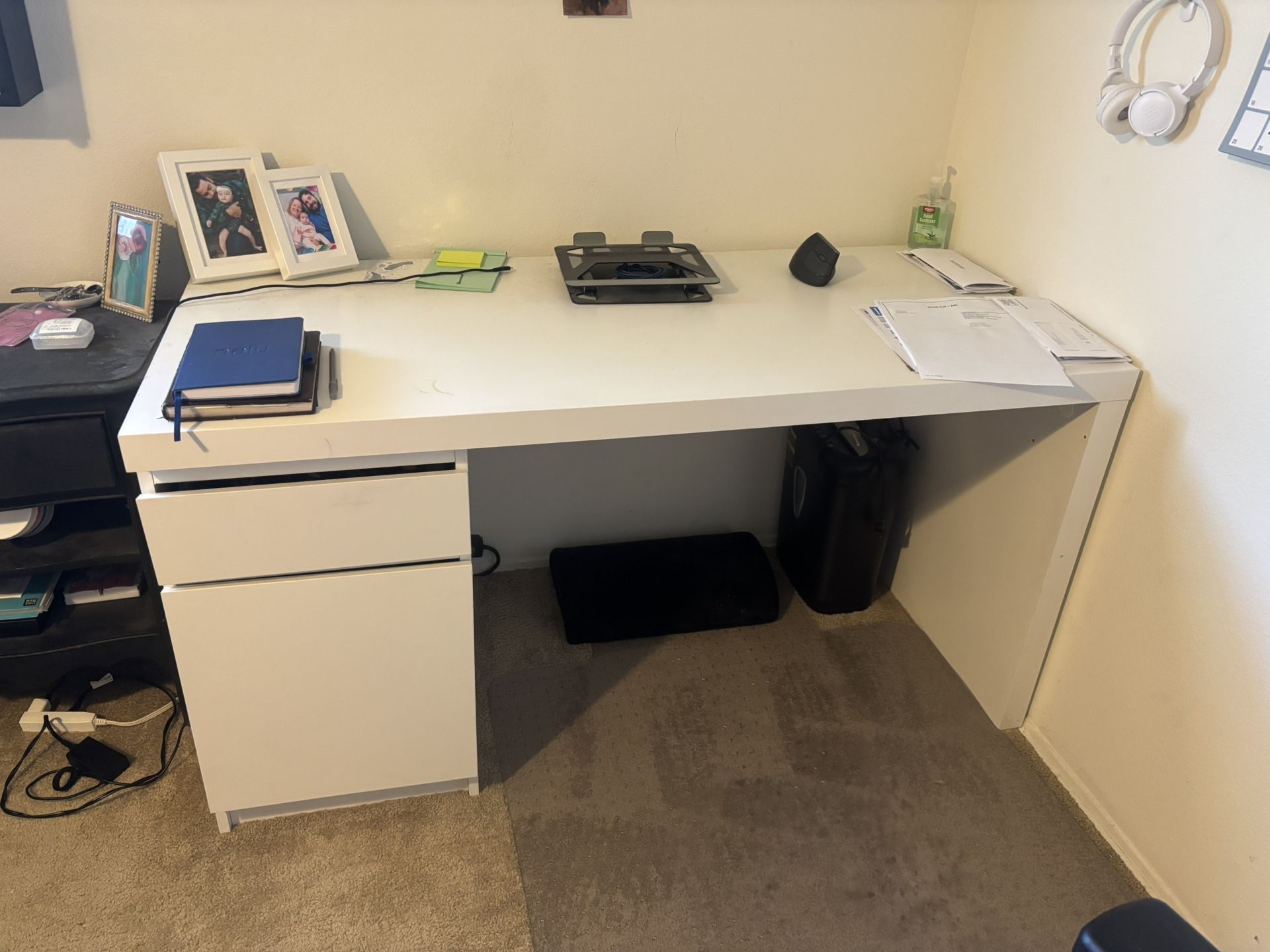 White IKEA Malm Desk W/ Storage