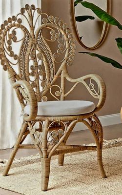 Bohemian Rattan Peacock Accent Chair With Arms Brown 45.5"H 19"L 20"W