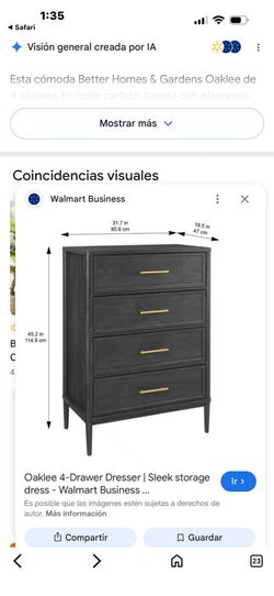 Better Homes & Gardens Oaklee 4 Drawer Dresser, Charcoal Finish