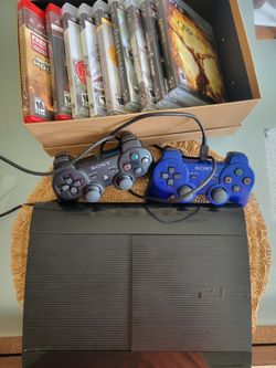 Mint PlayStation 3 Super Slim Bundle + 2 Authentic DualShock 3 Controllers & 8 Games