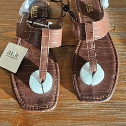 New Womens Brown Sandals Flat T Strap Shoes Size 6