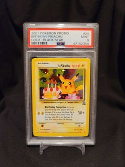 Pokemon Birthday Pikachu Promo with a swirl PSA 9