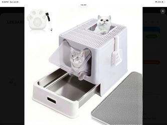 New Open Box-Stainless Steel Cat Litter Box with Lid, Top Entry Covered Box, Deeper Pan Metal Litter Box
