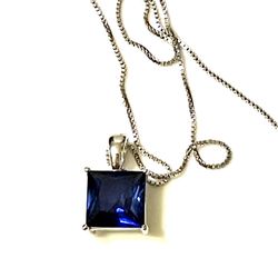 Sterling Cornflower Blue Sapphire Necklace