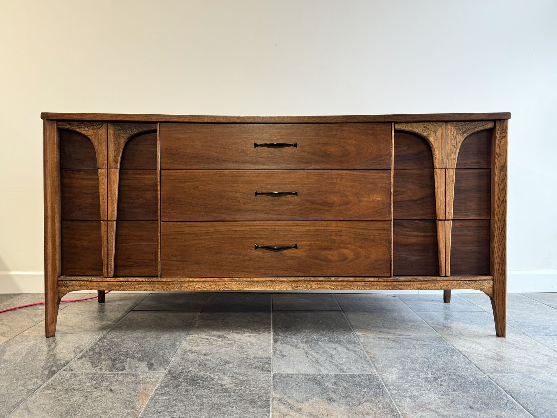 Beautiful Sculpted Mid-Century Modern Lowboy Dresser by Style House