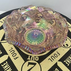 Vintage 60s LE Smith Pink Iridescent Carnival Bowl Dish 8” x 3.25” Beautiful MCM
