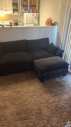 3 seat L shape couch. 4th piece is an ottoman. Need gone asap!