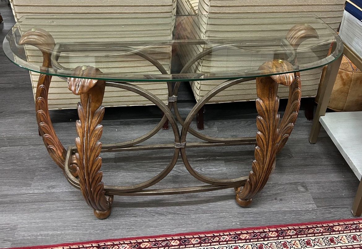 Half Moon Glass Top Wrought Iron Cast