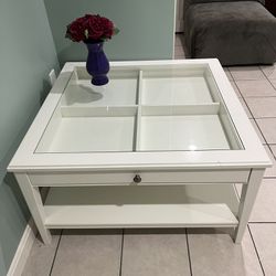 Ikea  glass top coffee table -with drawer, white