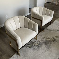 2 Beige Velvet Chairs