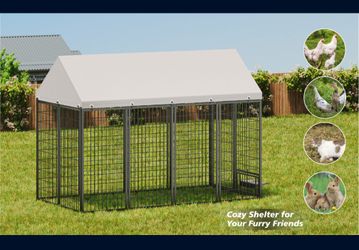 Large Dog Kennel Outdoor Pet Pens Dogs Run Enclosure Animal Hutch Metal Coop Fence with Roof Cover. 7.94'L x 4.13'W x 5.95'H.