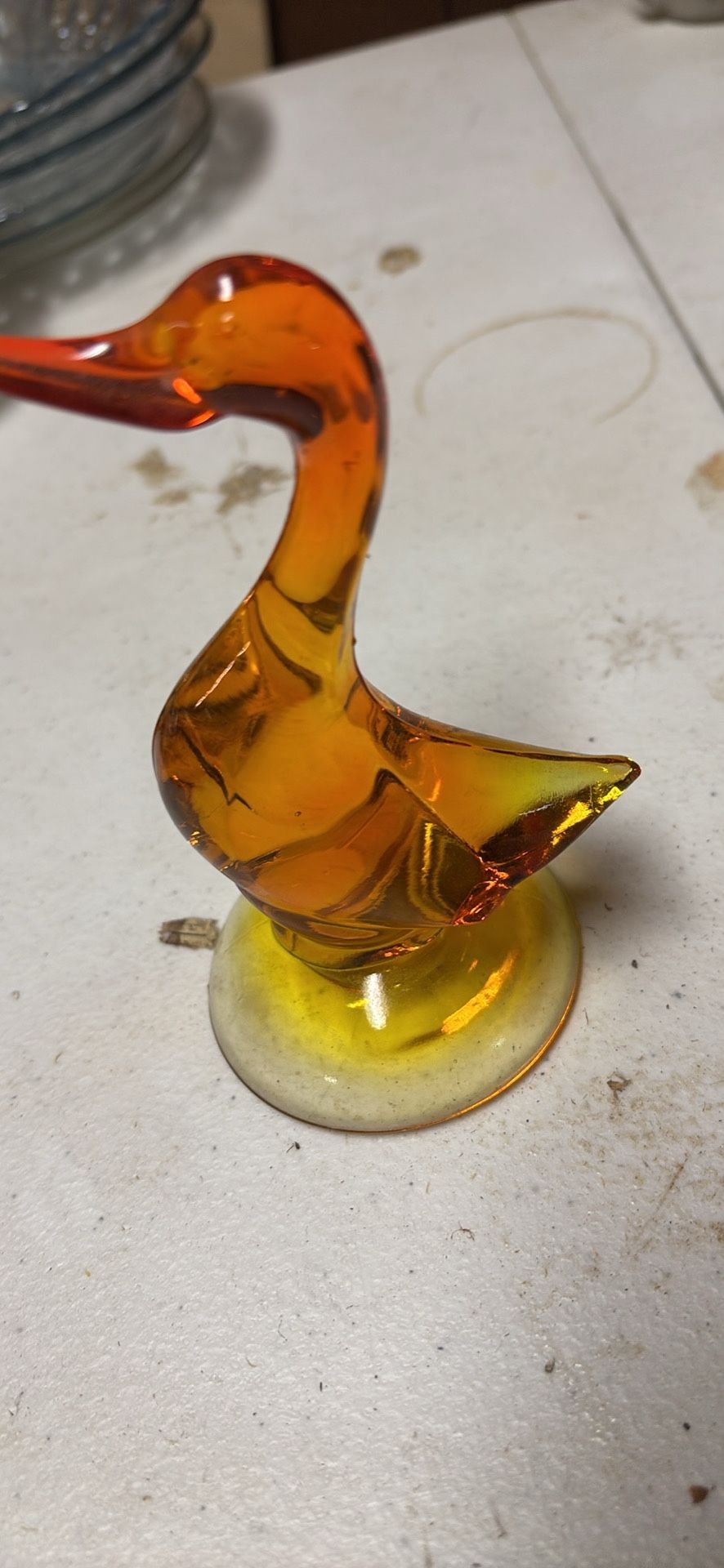 VIKING Glass Orange Persimmon Duck Goose Bird Figurine Vintage Mid Century