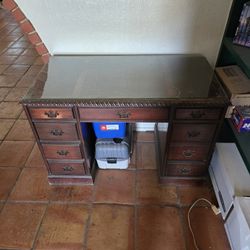 Vintage Mahogany Desk With Glass Top