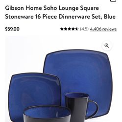 Gibson Home Lounge Square Stoneware 16 Piece Dinnerware Set, Blue