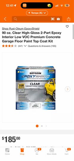 Rust-OleumEpoxyShield 90 oz.Clear High-Gloss 2-PartEpoxy Interior Low VOCPremium Concrete Garage New $85