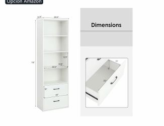 White Bookshelf Storage Cabinet with 2 Drawers