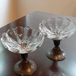 Vintage Sterling Glass Candy Dish/Candle Holder Set