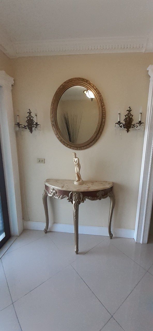 Antique Console marble top table w/mirror