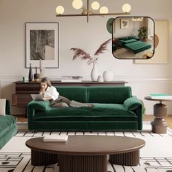 Green Velvet Convertible Sofa Bed (3-in-1) – Like New, Only 6 Months Old