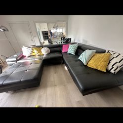 EXTRA LARGE Black Leather Couch Sofa 