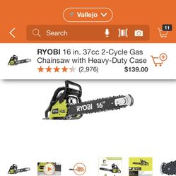 RYOBI 16 INCHES CHAINSAW 2 CICLE GAS WITH HEAVY DUTY CASE BRAND NEW 