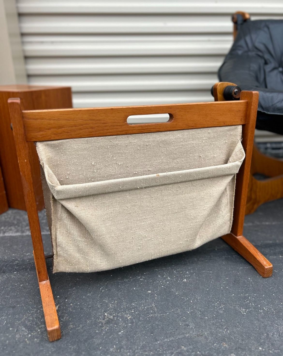 Brdr Furdo Danish Mid Century Modern Teak and Linen Double Magazine Rack