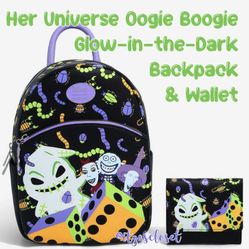 Her Universe The Nightmare Before Christmas Glow-In-The-Dark Oogie Boogie Dice Mini Backpack & Flap Wallet NWT