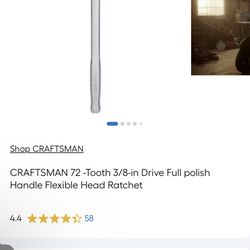 CRAFTSMAN 72 -Tooth 3/8-in Drive Full polish Handle Flexible Head Ratchet