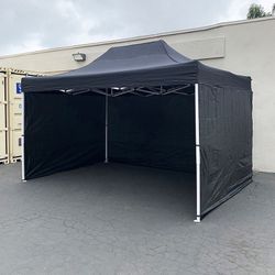 $180 (New in Box) Heavy-Duty 10x15 ft with (3 Sidewalls) EZ Popup Canopy Outdoor Gazebo, Carry Bag (Black, White)