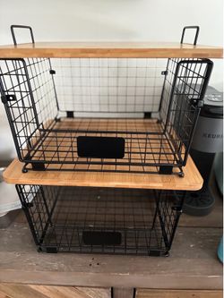 Metal and wood baskets 14”