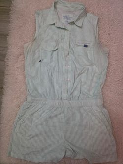 Vineyard Vines Performance Seersucker Romper Green White Women's 6