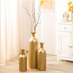 Metal Floor Vase Gold Large Vases - 32/27/22in Decorative Tall Vase Set of 3