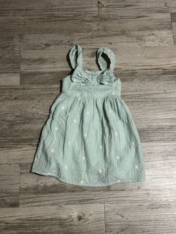 Cat & Jack Girls 4T Light Green Floral Sundress Sleeveless Bow Ruffle Accents