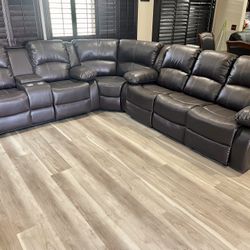 Brown Leather Sofa Sectional With Reclining Seats