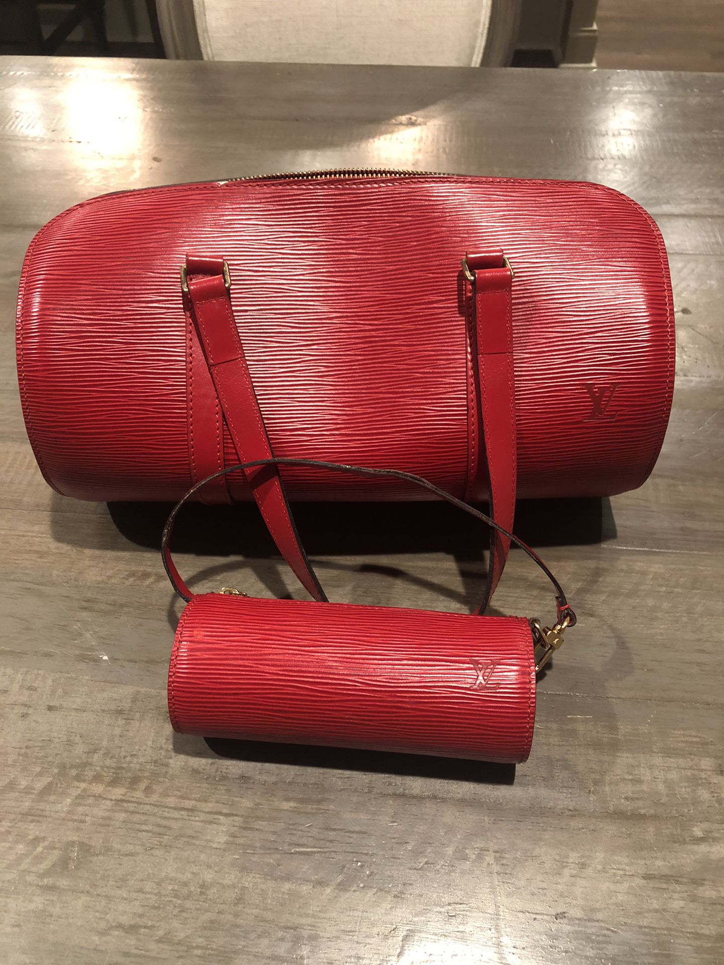 Louis Vuitton Red Epi Leather Soufflot Bag & Wristlet