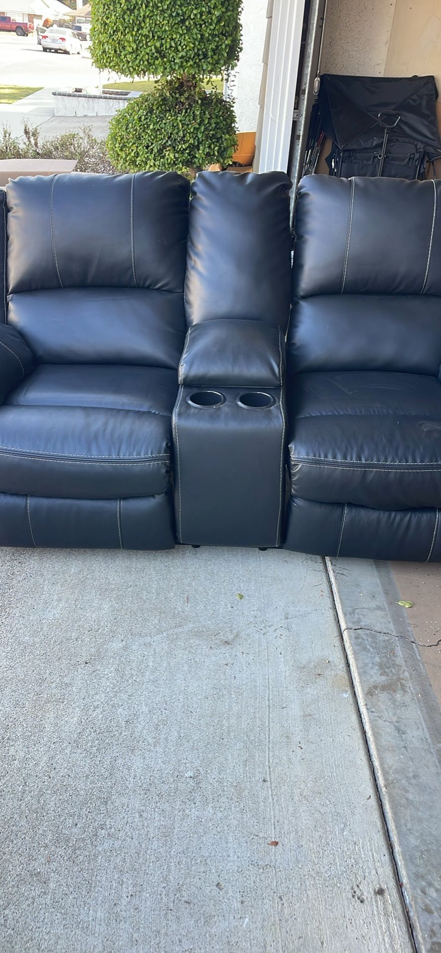 Black leather Double Recliner Couch 