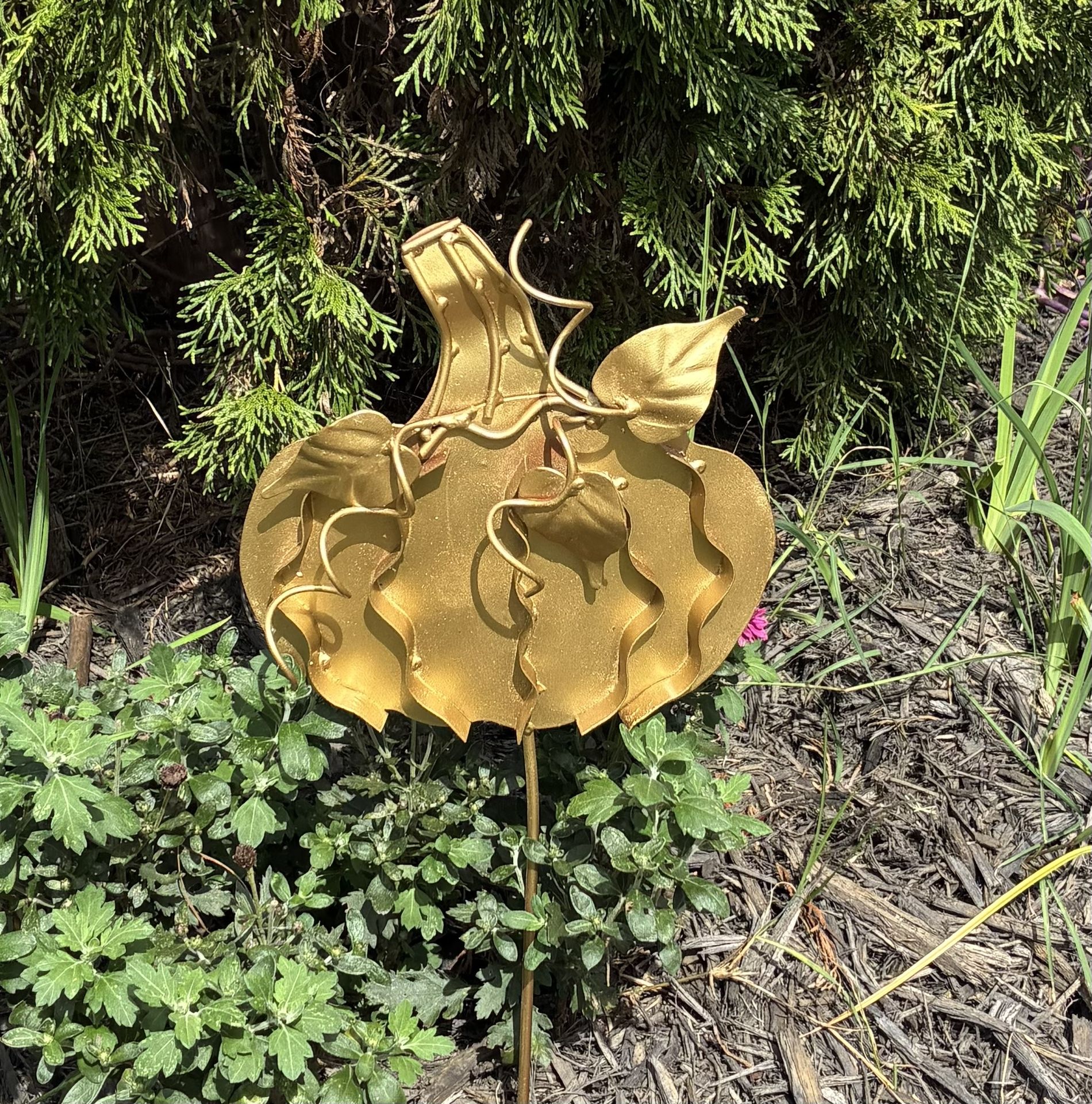 Antique Gold Pumpkin  Metal Yard Art