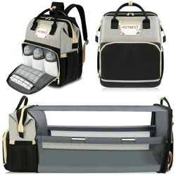 3-in-1 Diaper Bag Backpack with Foldable Bed Waterproof Baby Travel Bag