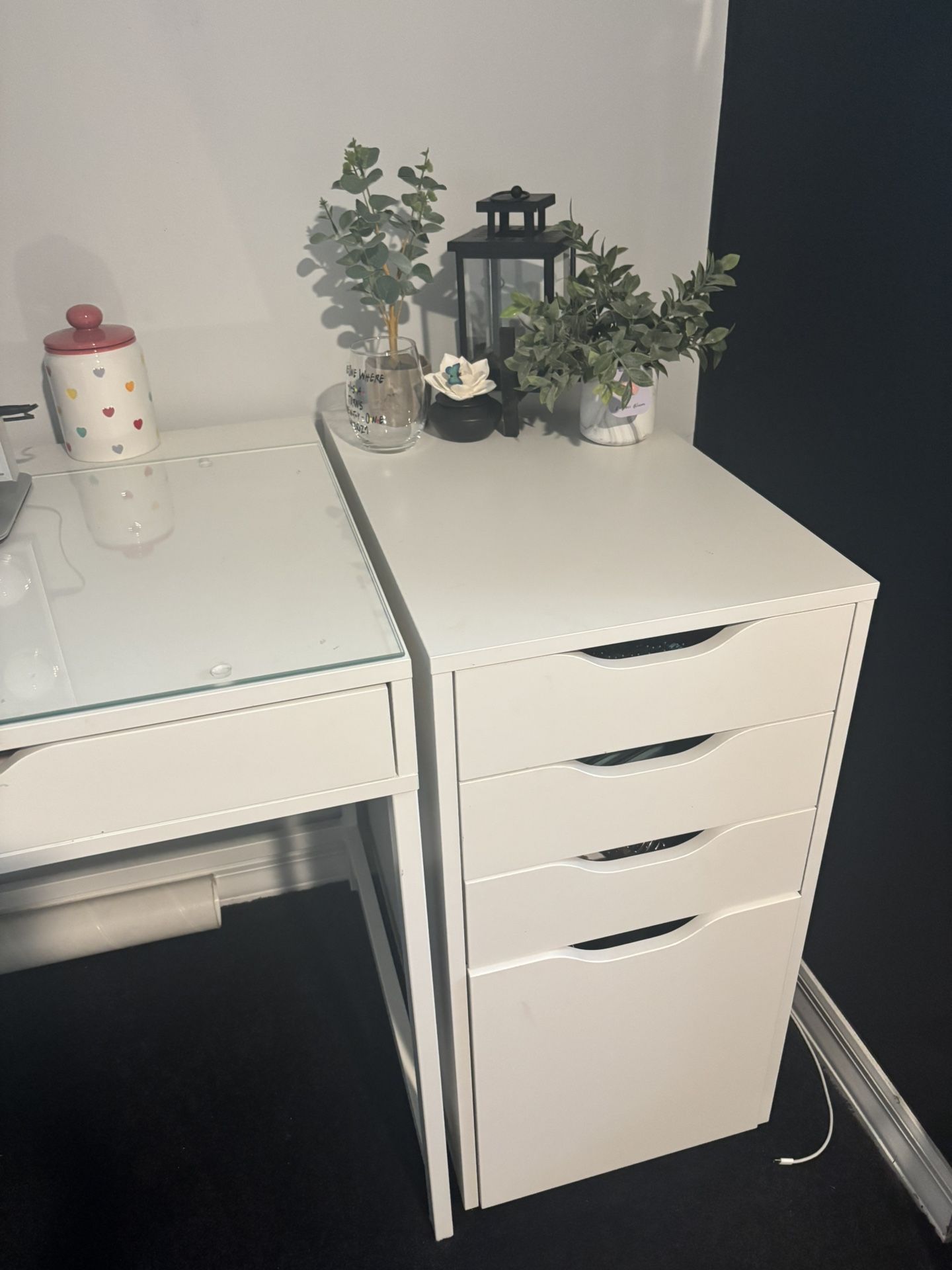 IKEA Desk And Drawers With Glass Top