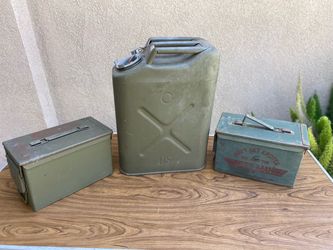 Selling a military gas can and 2 ammunition boxes Gas can $35 Ammunition boxes $15 each
