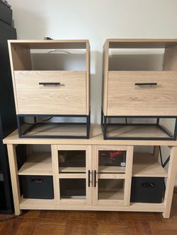 Light Oak TV Stand with Two Nightstands