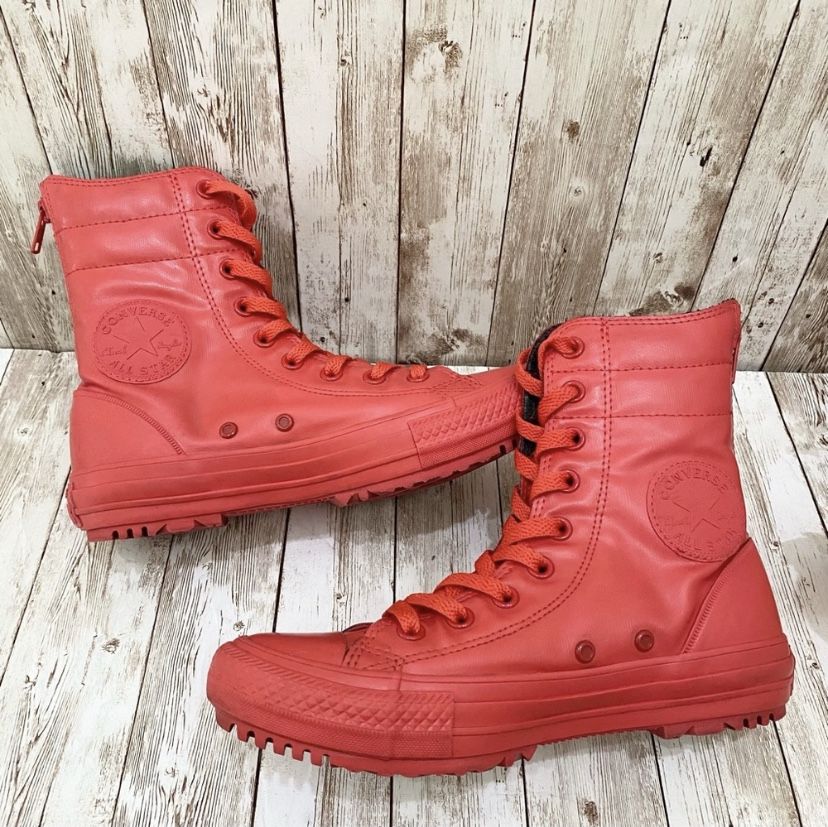 Women’s Size 6.5 Ladies Converse Chuck Taylor All Star Red Rubber Shoes Sneakers High Top Hi Rise Boots Premium Designer Rare Luxury New Supreme Bape 