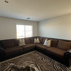 Brown Fabric And Leather Sectional
