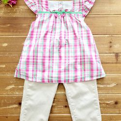 SIZE 7 & 9 GIRLS 2-PIECE OUTFIT TRI-COLOR TUNIC W/CAPRIS