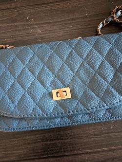 Blue Quilted Chain Strap Crossbody Bag