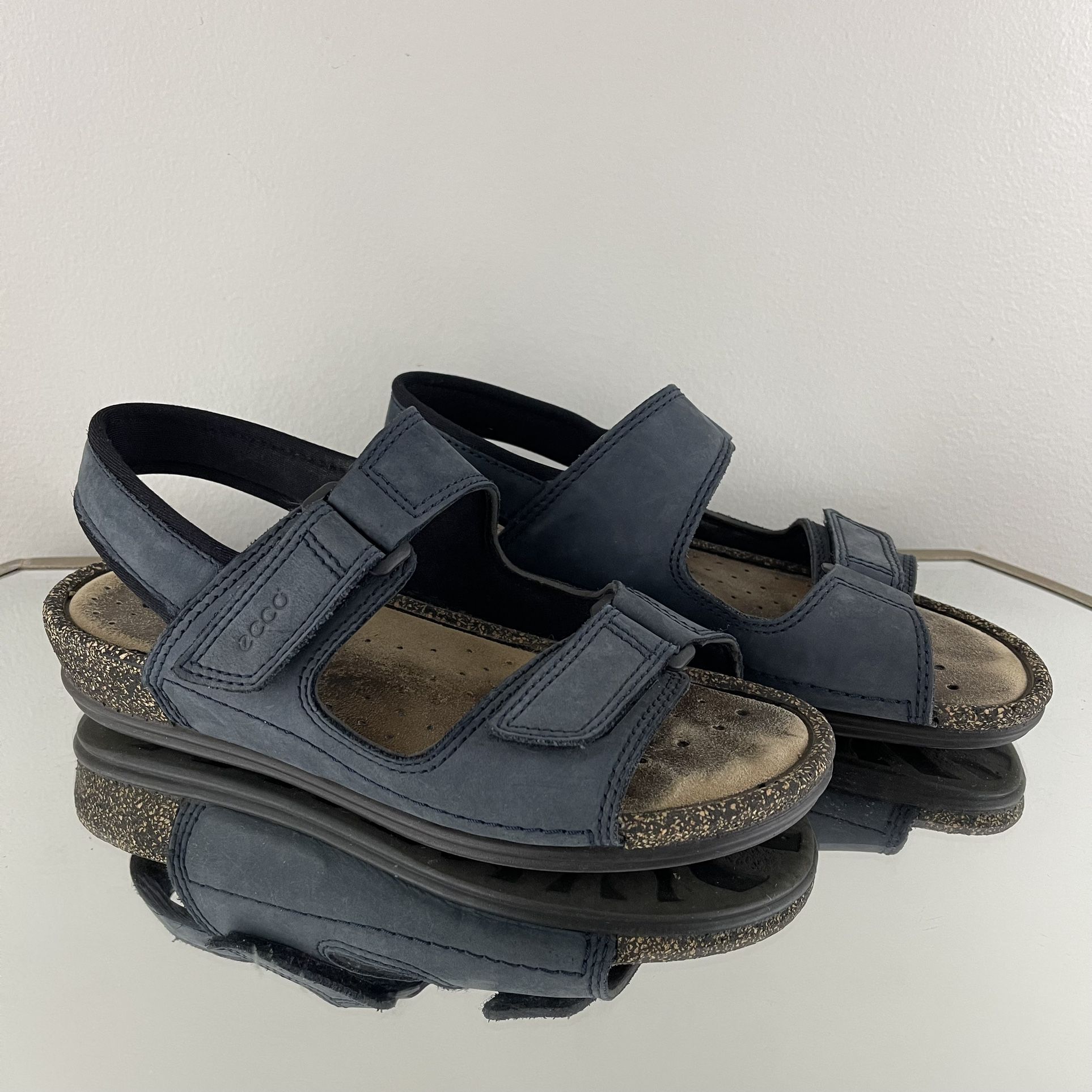 ECCO Women’s Navy Blue Nubuck Leather Cosmos Dual Strap Cork Hiking Sandals