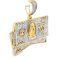 Iced Out Dollar Bills Pendant 10K Yellow Gold 3/4ctw Diamond
